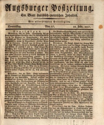 Augsburger Postzeitung Donnerstag 16. Februar 1837