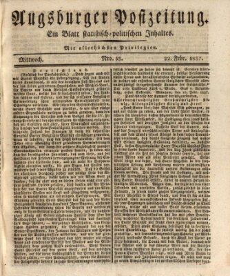 Augsburger Postzeitung Mittwoch 22. Februar 1837