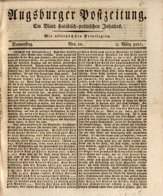 Augsburger Postzeitung Donnerstag 2. März 1837