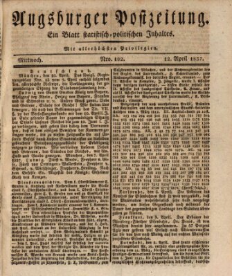 Augsburger Postzeitung Mittwoch 12. April 1837