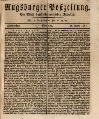 Augsburger Postzeitung Donnerstag 13. April 1837