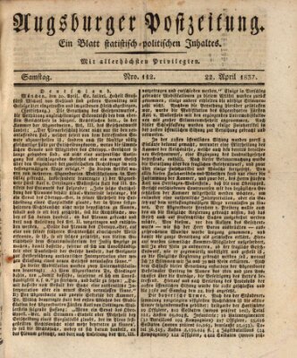 Augsburger Postzeitung Samstag 22. April 1837