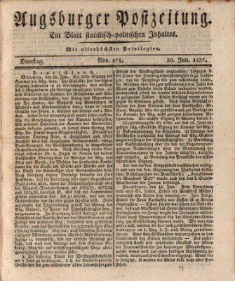 Augsburger Postzeitung Dienstag 20. Juni 1837