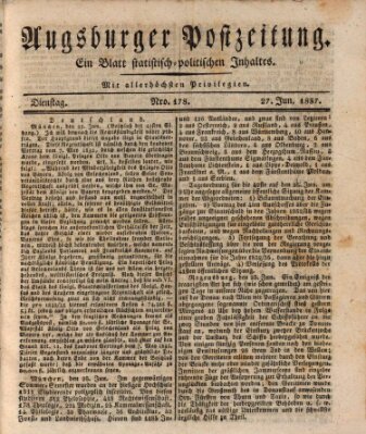 Augsburger Postzeitung Dienstag 27. Juni 1837