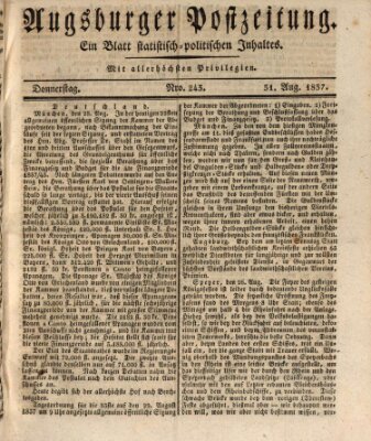 Augsburger Postzeitung Donnerstag 31. August 1837