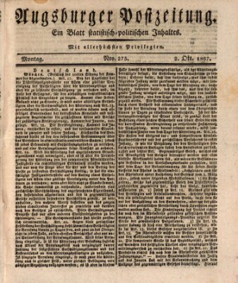 Augsburger Postzeitung Montag 2. Oktober 1837