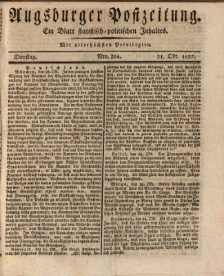 Augsburger Postzeitung Dienstag 31. Oktober 1837