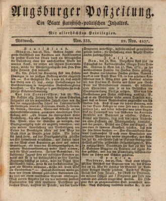 Augsburger Postzeitung Mittwoch 29. November 1837