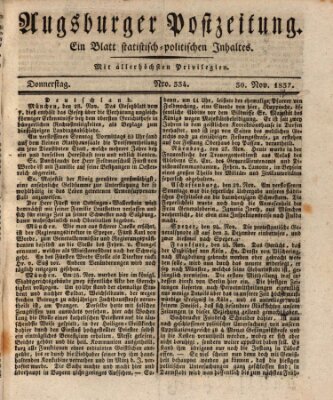 Augsburger Postzeitung Donnerstag 30. November 1837