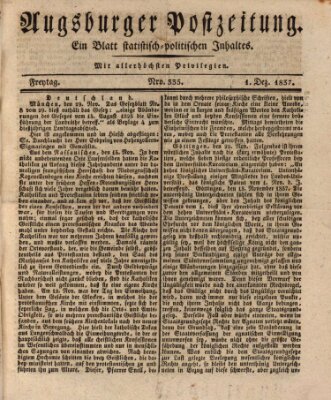 Augsburger Postzeitung Freitag 1. Dezember 1837