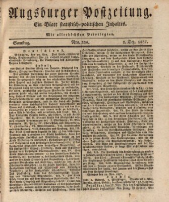 Augsburger Postzeitung Samstag 2. Dezember 1837