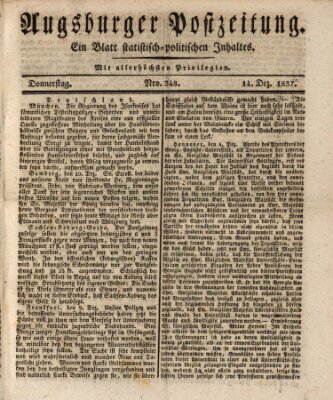 Augsburger Postzeitung Donnerstag 14. Dezember 1837