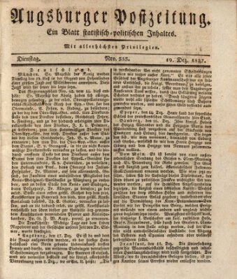 Augsburger Postzeitung Dienstag 19. Dezember 1837