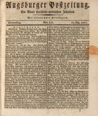 Augsburger Postzeitung Donnerstag 21. Dezember 1837