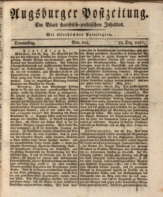 Augsburger Postzeitung Donnerstag 28. Dezember 1837