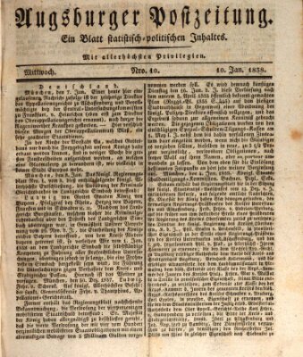 Augsburger Postzeitung Mittwoch 10. Januar 1838