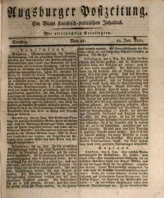 Augsburger Postzeitung Dienstag 16. Januar 1838