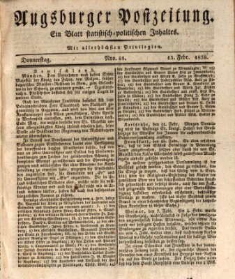 Augsburger Postzeitung Donnerstag 15. Februar 1838