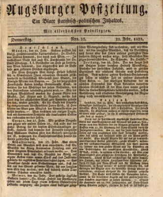 Augsburger Postzeitung Donnerstag 22. Februar 1838