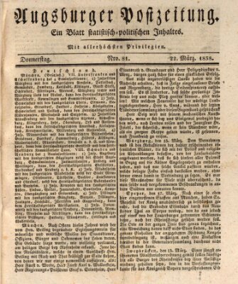 Augsburger Postzeitung Donnerstag 22. März 1838