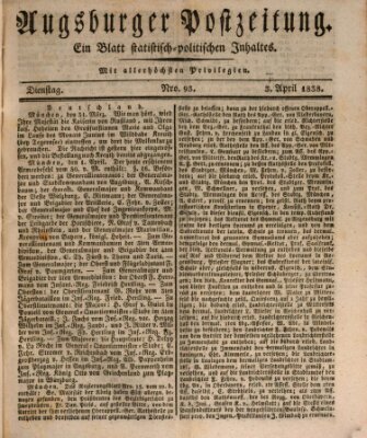 Augsburger Postzeitung Dienstag 3. April 1838