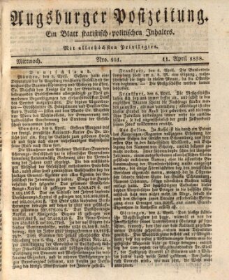 Augsburger Postzeitung Mittwoch 11. April 1838