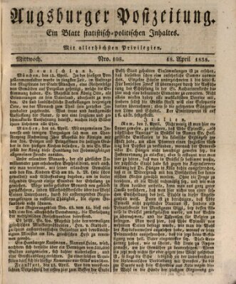 Augsburger Postzeitung Mittwoch 18. April 1838