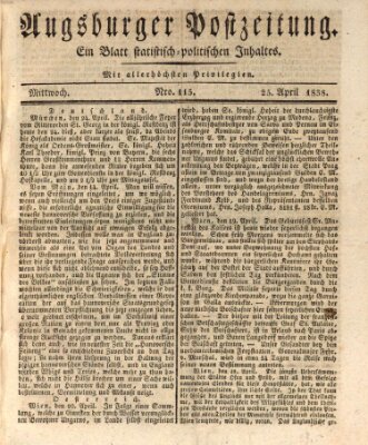 Augsburger Postzeitung Mittwoch 25. April 1838