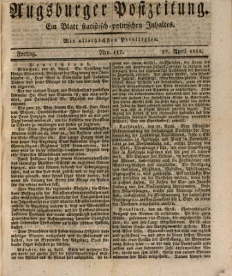 Augsburger Postzeitung Freitag 27. April 1838