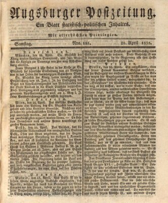 Augsburger Postzeitung Samstag 28. April 1838