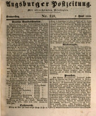 Augsburger Postzeitung Donnerstag 7. Juni 1838