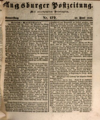 Augsburger Postzeitung Donnerstag 28. Juni 1838