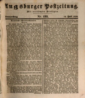 Augsburger Postzeitung Donnerstag 12. Juli 1838