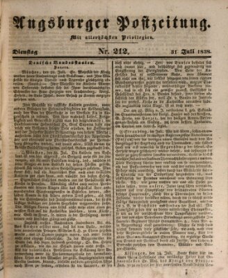 Augsburger Postzeitung Dienstag 31. Juli 1838