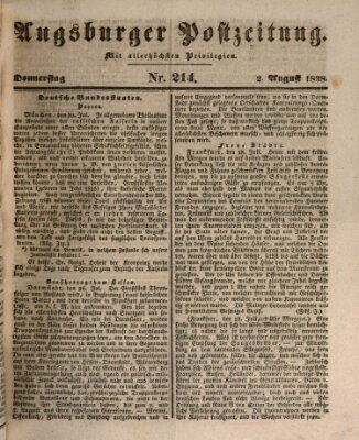 Augsburger Postzeitung Donnerstag 2. August 1838