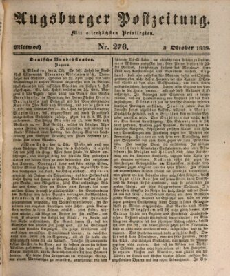 Augsburger Postzeitung Mittwoch 3. Oktober 1838