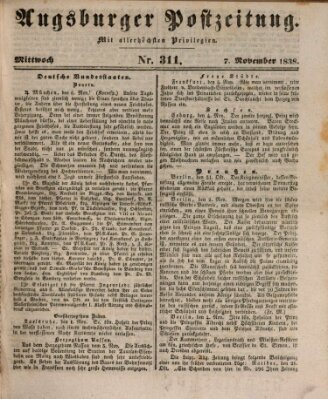 Augsburger Postzeitung Mittwoch 7. November 1838