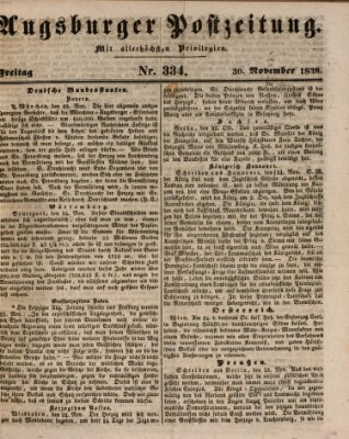 Augsburger Postzeitung Freitag 30. November 1838