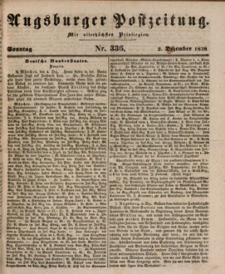 Augsburger Postzeitung Sonntag 2. Dezember 1838