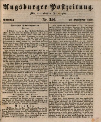 Augsburger Postzeitung Samstag 22. Dezember 1838