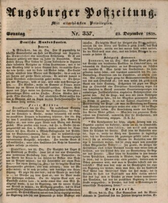 Augsburger Postzeitung Sonntag 23. Dezember 1838