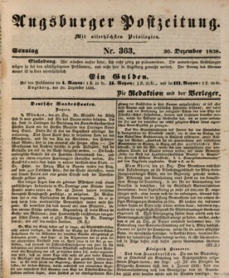 Augsburger Postzeitung Sonntag 30. Dezember 1838