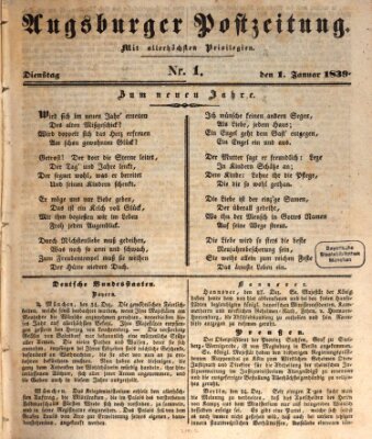 Augsburger Postzeitung Dienstag 1. Januar 1839