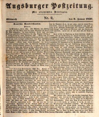 Augsburger Postzeitung Mittwoch 2. Januar 1839