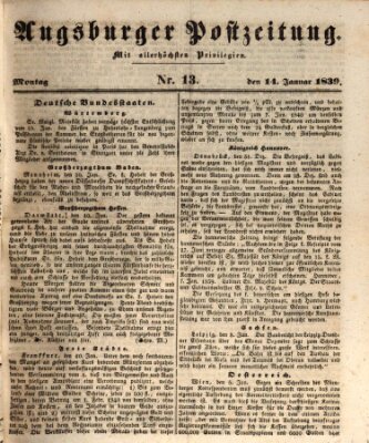 Augsburger Postzeitung Montag 14. Januar 1839