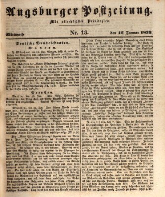 Augsburger Postzeitung Mittwoch 16. Januar 1839