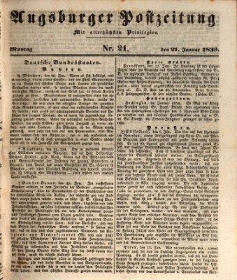 Augsburger Postzeitung Montag 21. Januar 1839