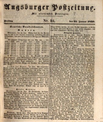 Augsburger Postzeitung Freitag 25. Januar 1839