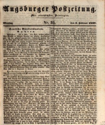 Augsburger Postzeitung Montag 4. Februar 1839