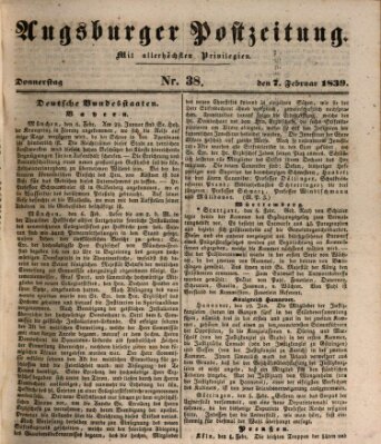 Augsburger Postzeitung Donnerstag 7. Februar 1839